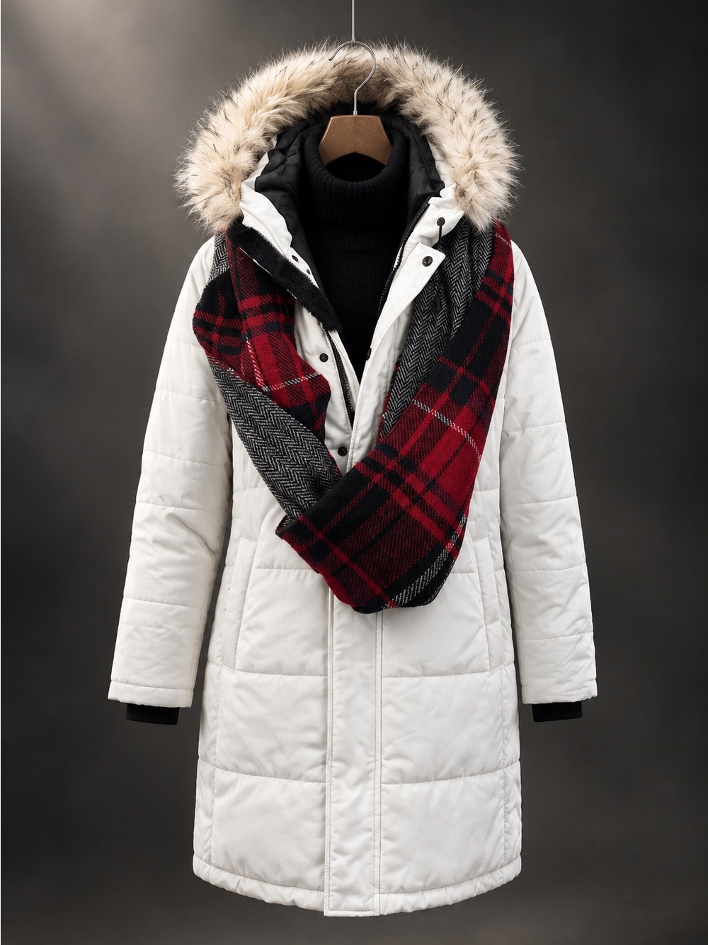 Forever 21 White Quilted Puffer Coat with Faux Fur Trim